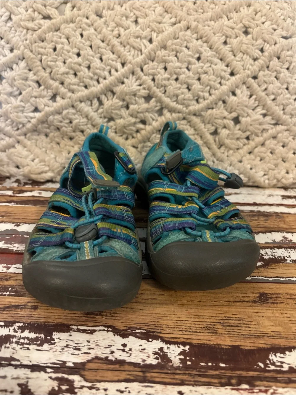 KEEN Kids Turquoise Blue Multi-Striped Outdoor Sandals